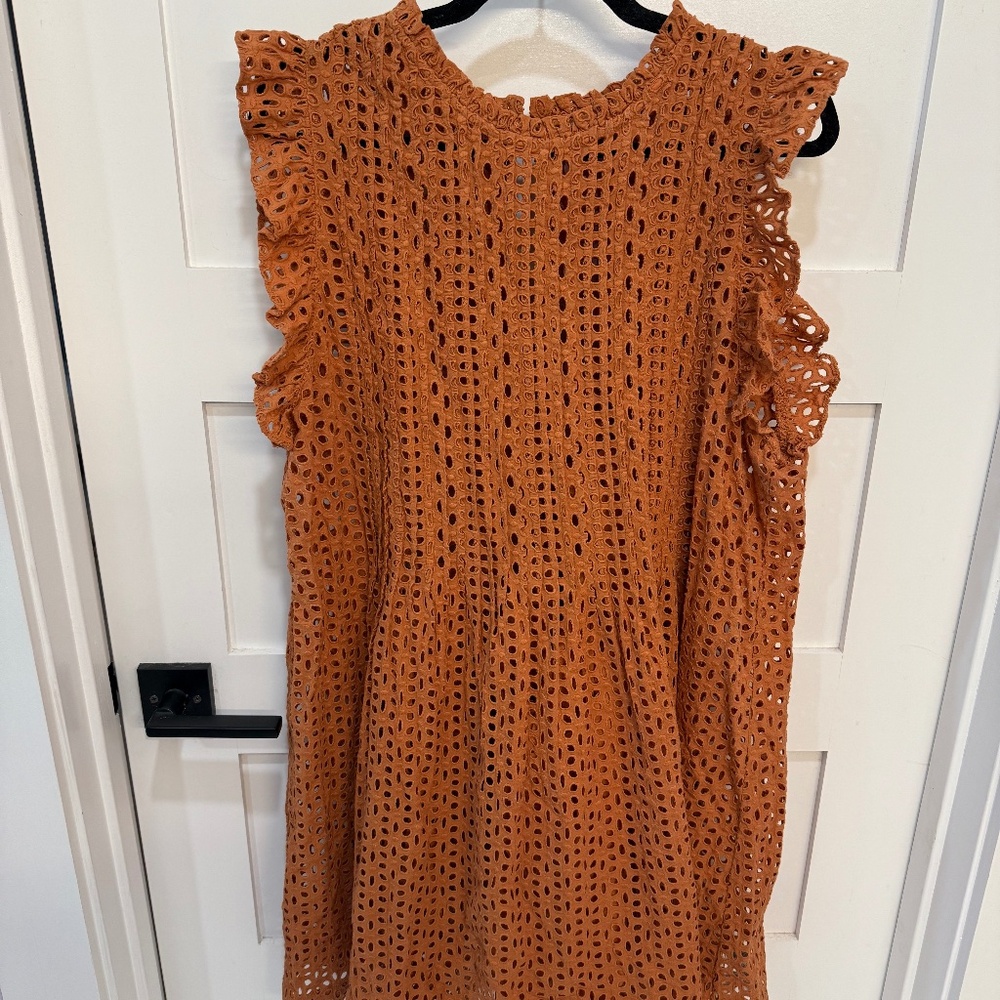 Eyelet Burnt Orange Sleeveless Dress